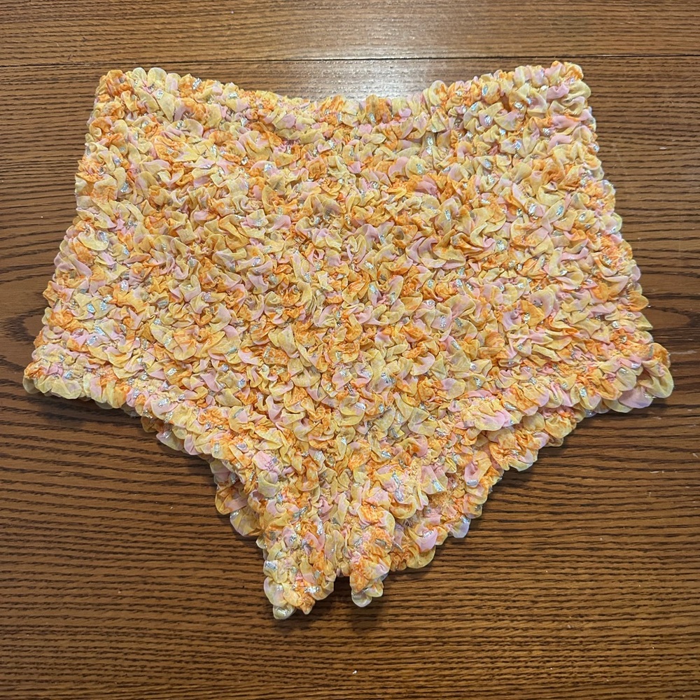 Free People High Waist Floral Textured Shorts in Yellow & Pink